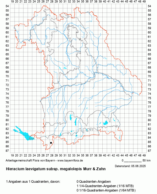 Die Verbreitungskarte zu Hieracium laevigatum subsp. megalolepis Murr & Zahn wird geladen ...