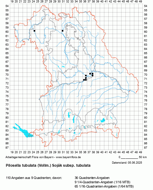 Die Verbreitungskarte zu Pilosella tubulata (Vollm.) Soják subsp. tubulata wird geladen ...