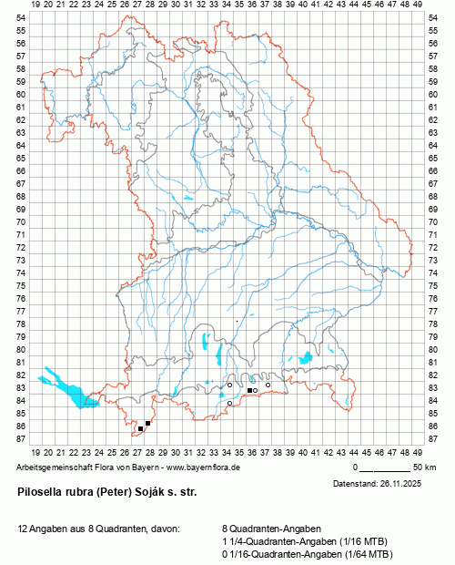 Die Verbreitungskarte zu Pilosella rubra (Peter) Soják s. str. wird geladen ...