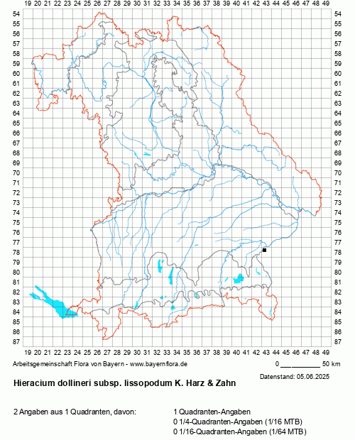 Die Verbreitungskarte zu Hieracium dollineri subsp. lissopodum K. Harz & Zahn wird geladen ...