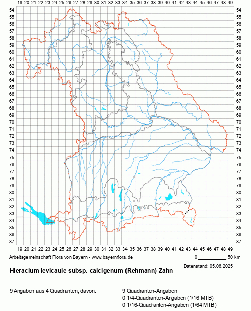 Die Verbreitungskarte zu Hieracium levicaule subsp. calcigenum (Rehmann) Zahn wird geladen ...