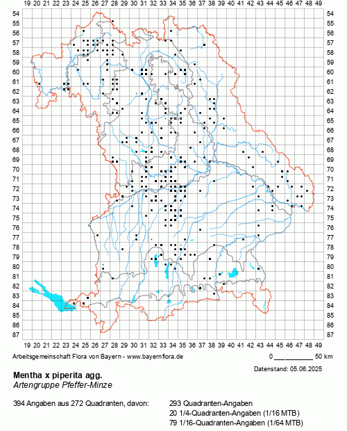 Die Verbreitungskarte zu Mentha x piperita agg. wird geladen ...
