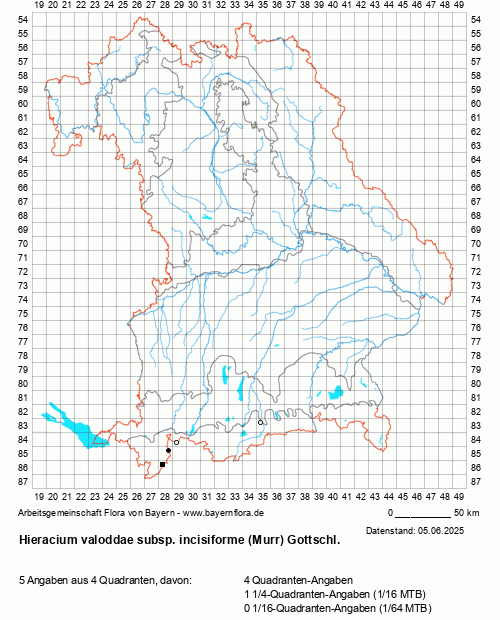 Die Verbreitungskarte zu Hieracium valoddae subsp. incisiforme (Murr) Gottschl.  wird geladen ...