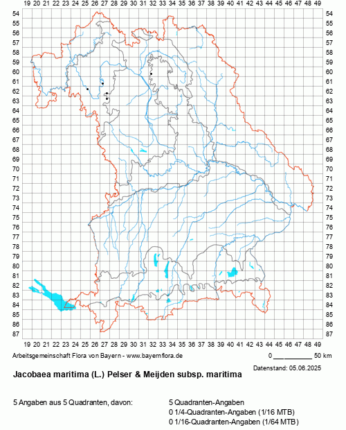 Die Verbreitungskarte zu Jacobaea maritima (L.) Pelser & Meijden subsp. maritima wird geladen ...