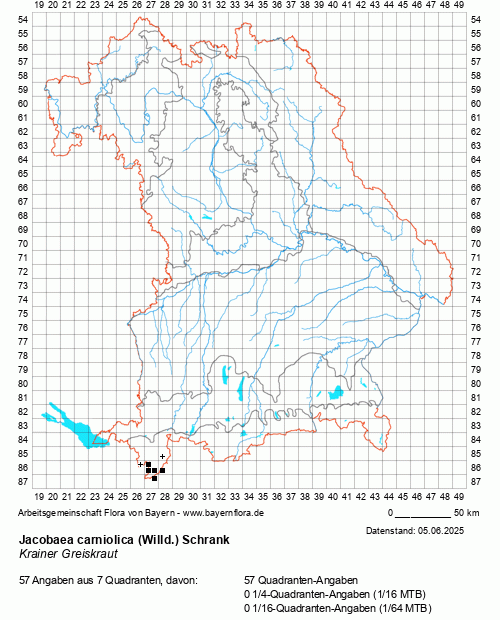 Die Verbreitungskarte zu Jacobaea carniolica (Willd.) Schrank wird geladen ...