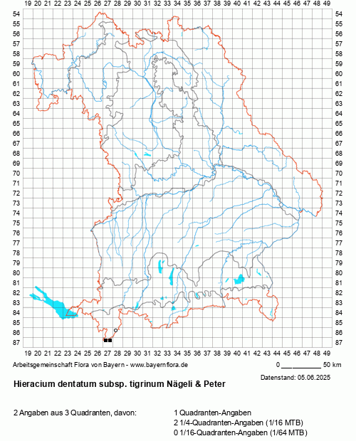 Die Verbreitungskarte zu Hieracium dentatum subsp. tigrinum Nägeli & Peter wird geladen ...