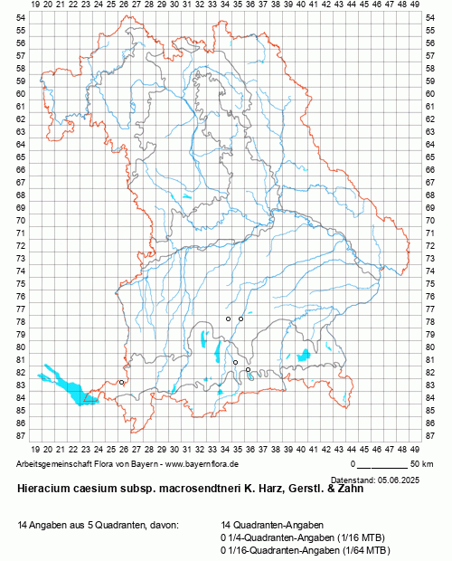 Die Verbreitungskarte zu Hieracium caesium subsp. macrosendtneri K. Harz, Gerstl. & Zahn wird geladen ...