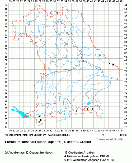 Die Verbreitungskarte zu Hieracium lachenalii subsp. alpestre (R. Uechtr.) Greuter wird geladen ...