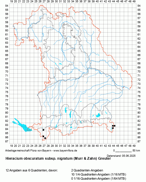 Die Verbreitungskarte zu Hieracium obscuratum subsp. nigratum (Murr & Zahn) Greuter wird geladen ...