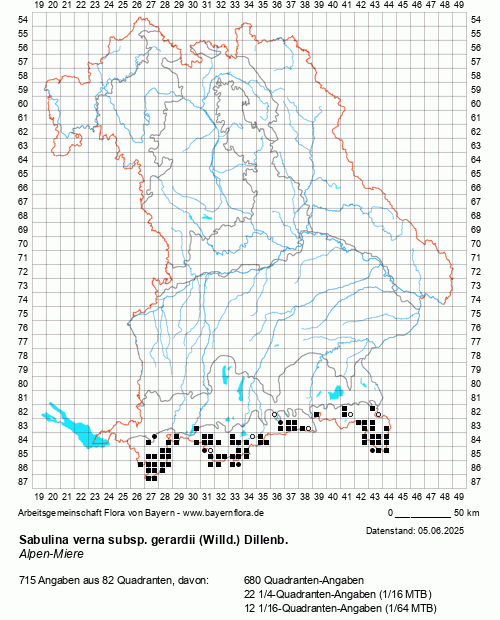 Die Verbreitungskarte zu Sabulina verna subsp. gerardii (Willd.) Dillenb. wird geladen ...