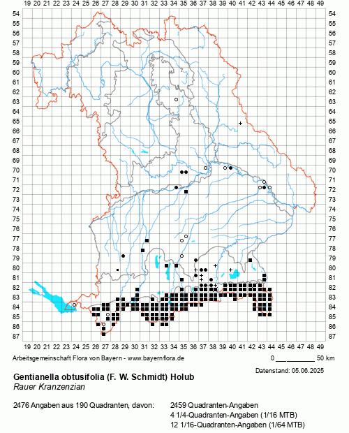 Die Verbreitungskarte zu Gentianella obtusifolia (F. W. Schmidt) Holub wird geladen ...