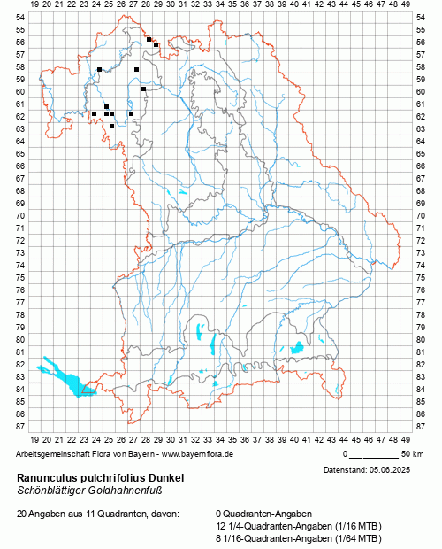 Die Verbreitungskarte zu Ranunculus pulchrifolius Dunkel wird geladen ...