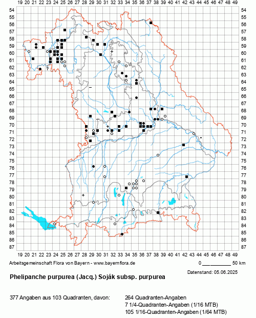 Die Verbreitungskarte zu Phelipanche purpurea (Jacq.) Soják subsp. purpurea wird geladen ...