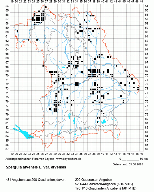 Die Verbreitungskarte zu Spergula arvensis L. var. arvensis wird geladen ...