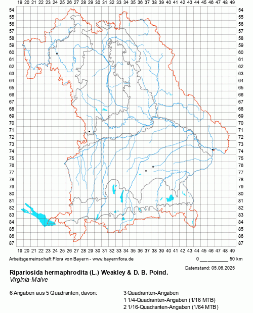 Die Verbreitungskarte zu Ripariosida hermaphrodita (L.) Weakley & D. B. Poind. wird geladen ...