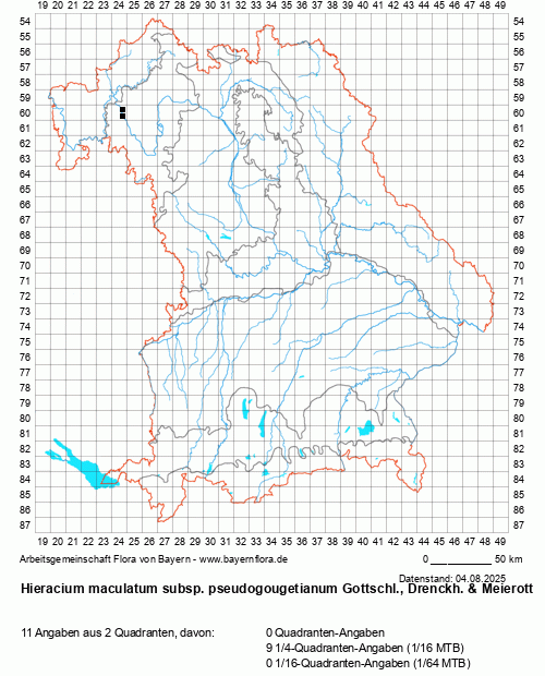 Die Verbreitungskarte zu Hieracium maculatum subsp. pseudogougetianum Gottschl., Drenckh. & Meierott wird geladen ...