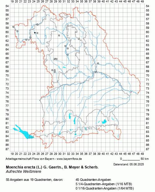 Die Verbreitungskarte zu Moenchia erecta (L.) G. Gaertn., B. Meyer & Scherb. wird geladen ...