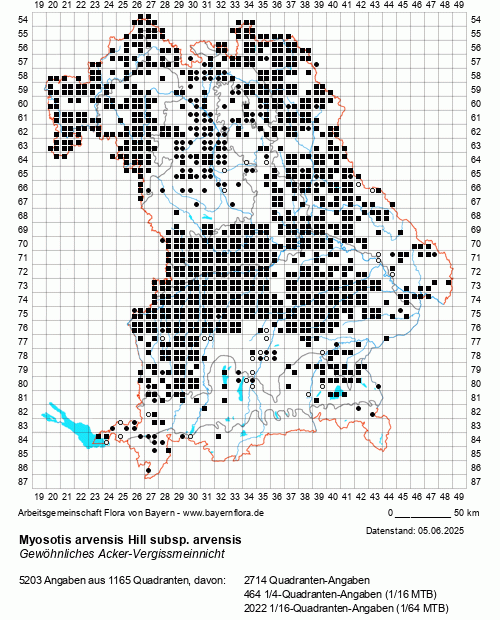 Die Verbreitungskarte zu Myosotis arvensis Hill subsp. arvensis wird geladen ...