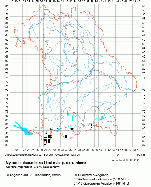 Die Verbreitungskarte zu Myosotis decumbens Host subsp. decumbens wird geladen ...