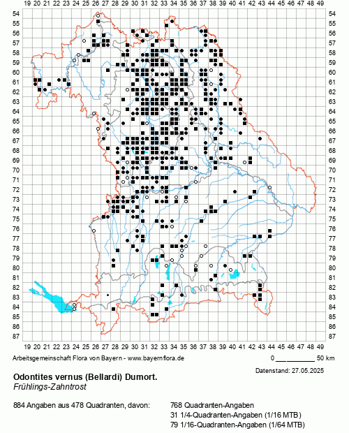 Die Verbreitungskarte zu Odontites vernus (Bellardi) Dumort. wird geladen ...