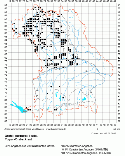 Die Verbreitungskarte zu Orchis purpurea Huds. wird geladen ...