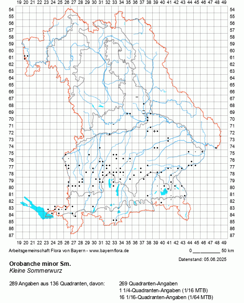 Die Verbreitungskarte zu Orobanche minor Sm. wird geladen ...
