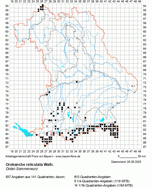 Die Verbreitungskarte zu Orobanche reticulata Wallr. wird geladen ...