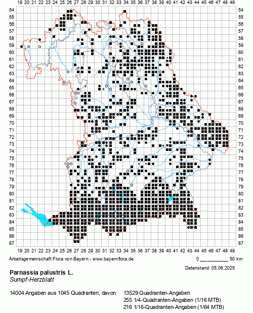 Die Verbreitungskarte zu Parnassia palustris L. wird geladen ...