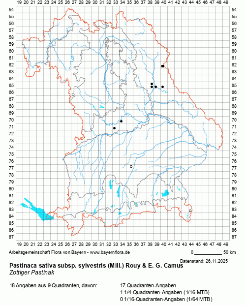 Die Verbreitungskarte zu Pastinaca sativa subsp. sylvestris (Mill.) Rouy & E. G. Camus wird geladen ...