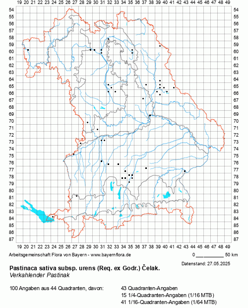 Die Verbreitungskarte zu Pastinaca sativa subsp. urens (Req. ex Godr.) Čelak. wird geladen ...