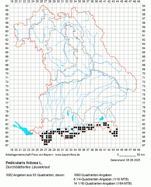Die Verbreitungskarte zu Pedicularis foliosa L. wird geladen ...