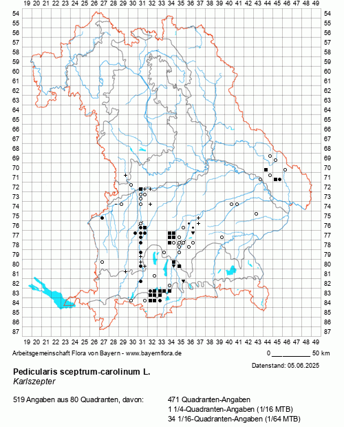 Die Verbreitungskarte zu Pedicularis sceptrum-carolinum L. wird geladen ...