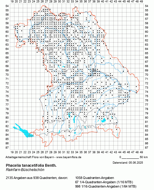 Die Verbreitungskarte zu Phacelia tanacetifolia Benth. wird geladen ...