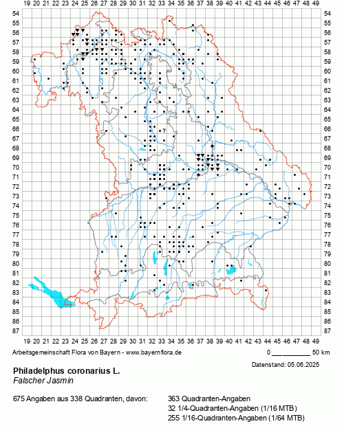 Die Verbreitungskarte zu Philadelphus coronarius L. wird geladen ...