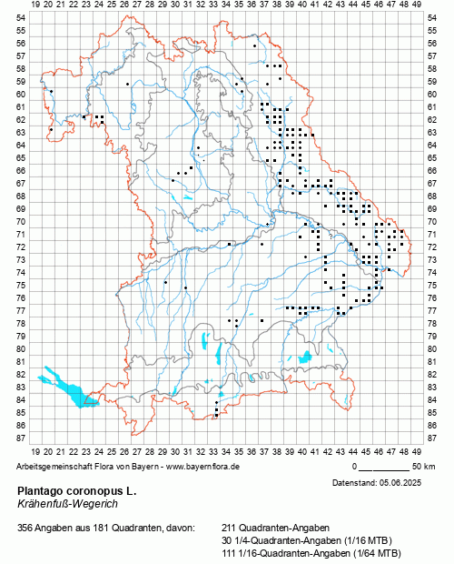 Die Verbreitungskarte zu Plantago coronopus L. wird geladen ...