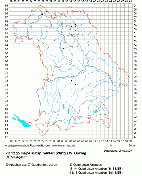 Die Verbreitungskarte zu Plantago major subsp. winteri (Wirtg.) W. Ludwig wird geladen ...