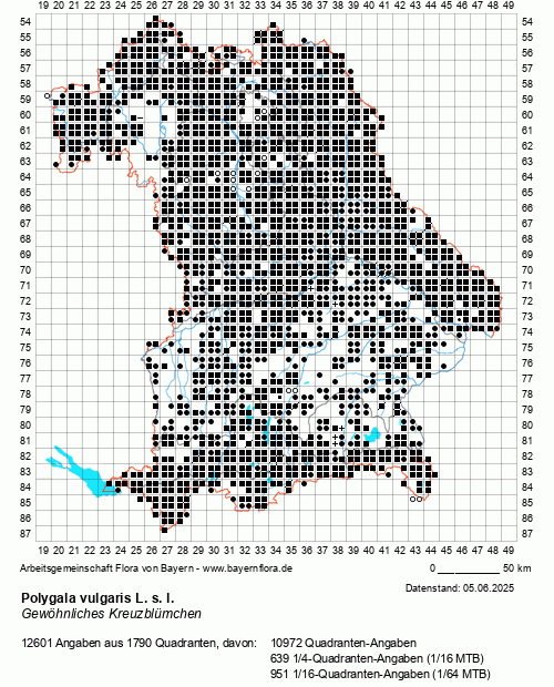 Die Verbreitungskarte zu Polygala vulgaris L. s. l. wird geladen ...