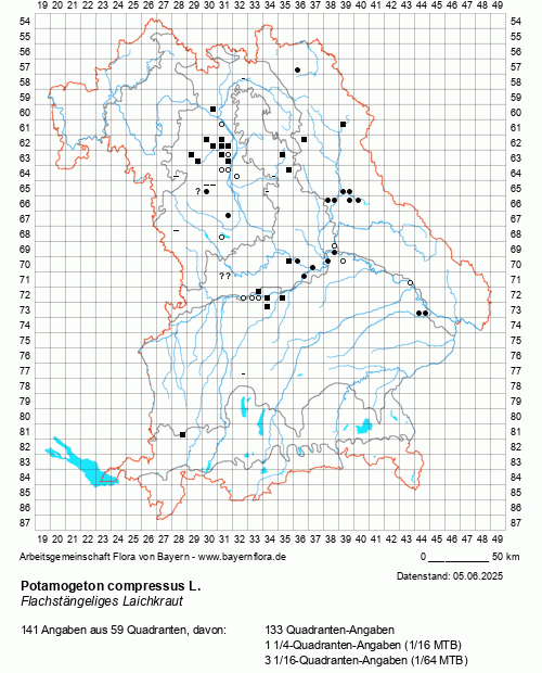 Die Verbreitungskarte zu Potamogeton compressus L. wird geladen ...