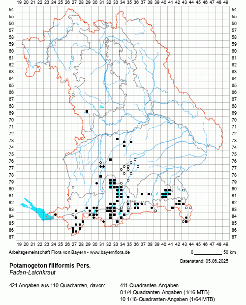 Die Verbreitungskarte zu Potamogeton filiformis Pers. wird geladen ...