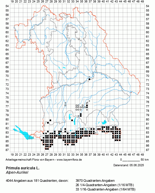 Die Verbreitungskarte zu Primula auricula L. wird geladen ...
