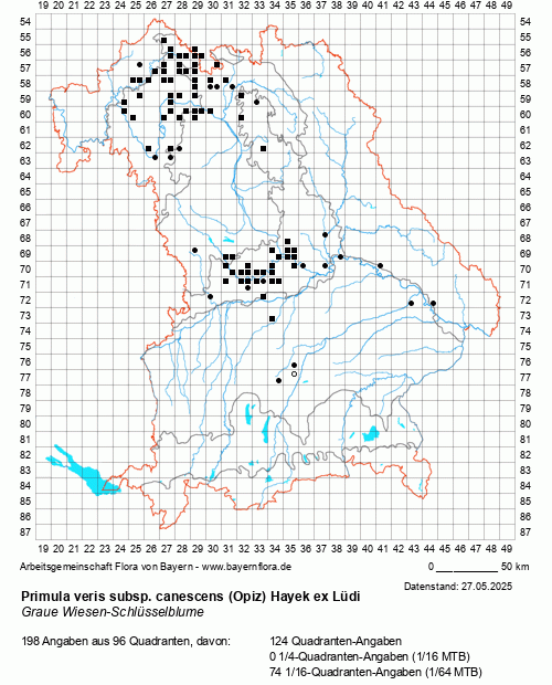 Die Verbreitungskarte zu Primula veris subsp. canescens (Opiz) Hayek ex Lüdi wird geladen ...