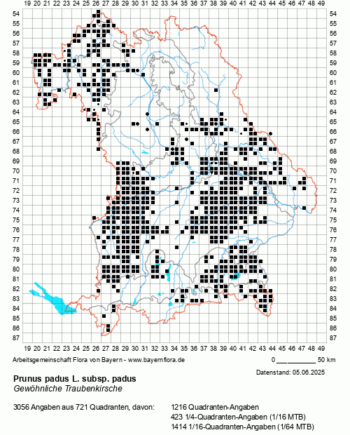 Die Verbreitungskarte zu Prunus padus L. subsp. padus wird geladen ...