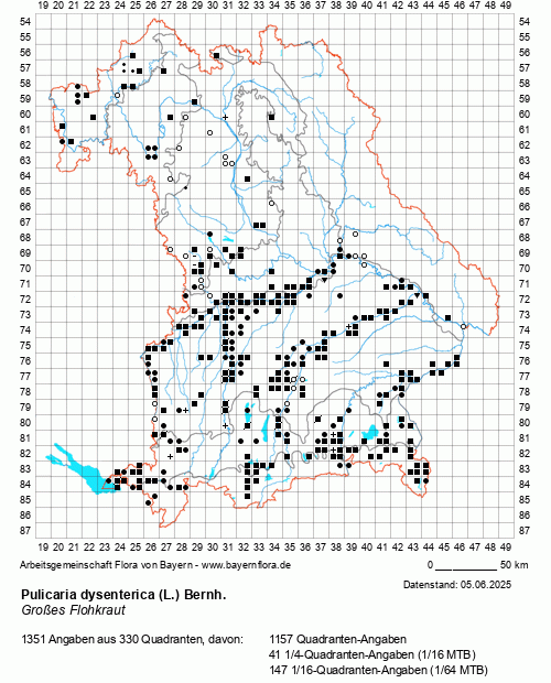 Die Verbreitungskarte zu Pulicaria dysenterica (L.) Bernh. wird geladen ...