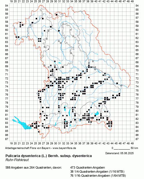 Die Verbreitungskarte zu Pulicaria dysenterica (L.) Bernh. subsp. dysenterica wird geladen ...