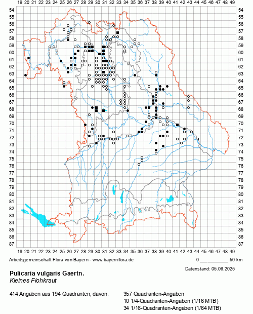 Die Verbreitungskarte zu Pulicaria vulgaris Gaertn. wird geladen ...