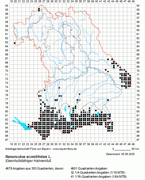 Die Verbreitungskarte zu Ranunculus aconitifolius L. wird geladen ...