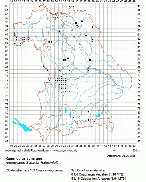 Die Verbreitungskarte zu Ranunculus acris agg. wird geladen ...
