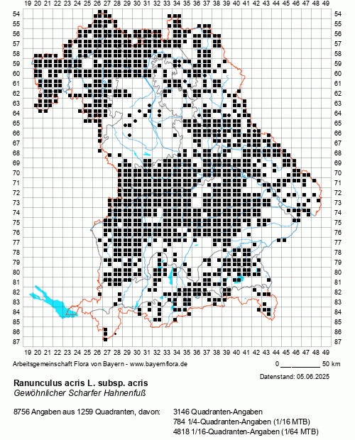 Die Verbreitungskarte zu Ranunculus acris L. subsp. acris wird geladen ...