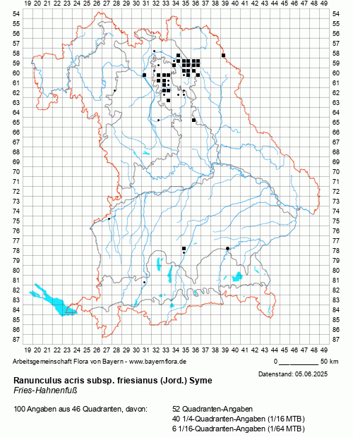 Die Verbreitungskarte zu Ranunculus acris subsp. friesianus (Jord.) Syme wird geladen ...