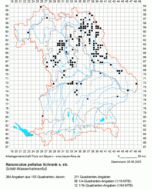 Die Verbreitungskarte zu Ranunculus peltatus Schrank s. str. wird geladen ...